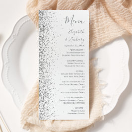 Menu Casamento Moderno com Borda de Brilho Prateado Bra