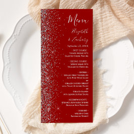 Menu Casamento Moderno com Borda de Brilho Vermelho Esc