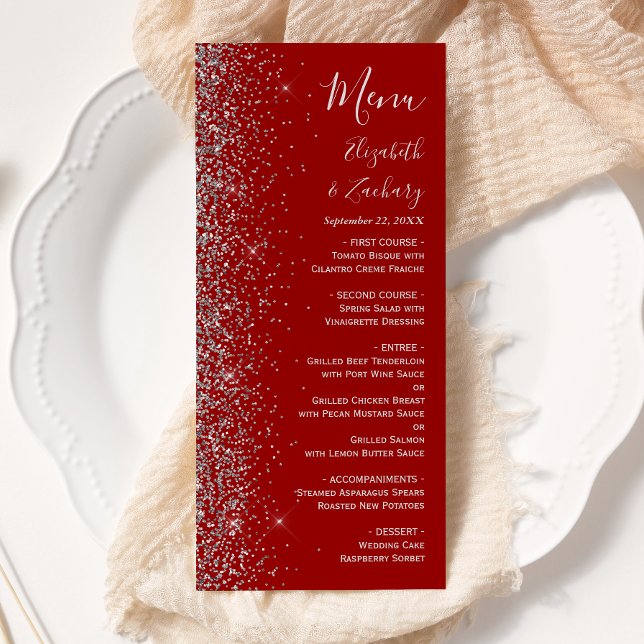 Menu Casamento Moderno com Borda de Brilho Vermelho Esc (Criador carregado)