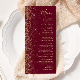 Menu Casamento Moderno com Borda de Glitter em Vermelho