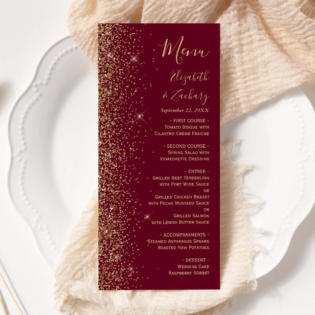 Menu Casamento Moderno com Borda de Glitter em Vermelho (Criador carregado)