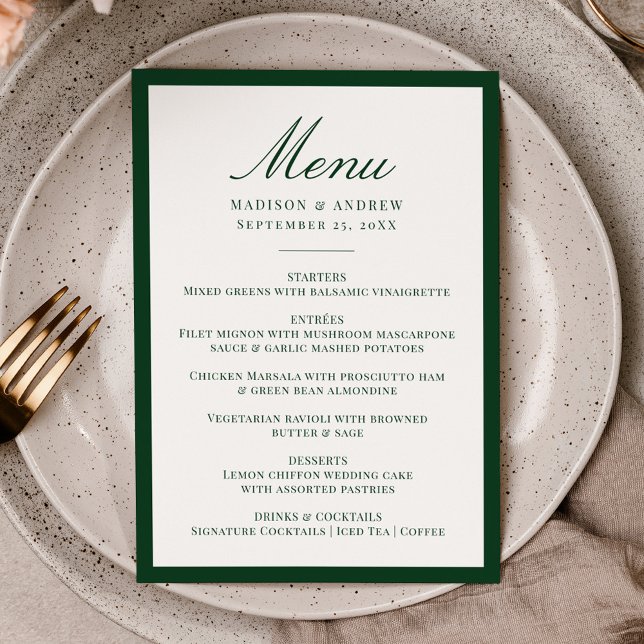 Menu Casamento Moderno com Borda Verde (Criador carregado)