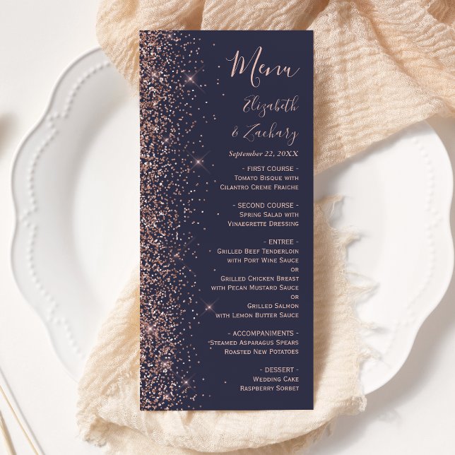 Menu Casamento Moderno com Brilho de Borda em Rosa Dour (Criador carregado)