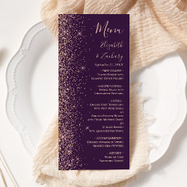 Menu Casamento Moderno com Brilho em Dourado Rosa e Rox