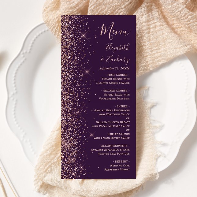Menu Casamento Moderno com Brilho em Dourado Rosa e Rox (Criador carregado)