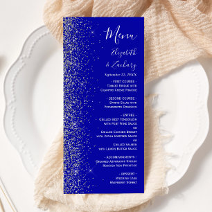 Menu Casamento Moderno com Brilho Prata na Borda Azul R