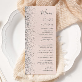 Menu Casamento Moderno com Brilho Prateado na Borda Ros