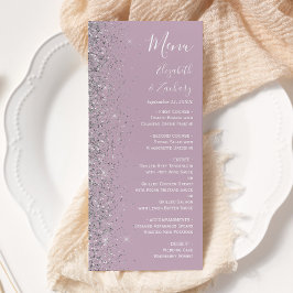 Menu Casamento Moderno com Glitter de Lilás Roxo Poeire
