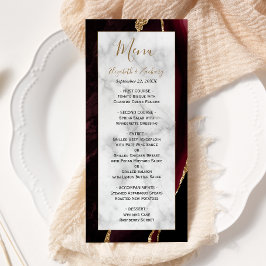 Menu Casamento Moderno com Mármore Burgundy Dourado Ága