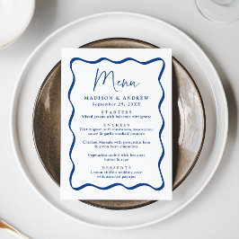 Menu Casamento Moderno com Moldura Ondulada Azul