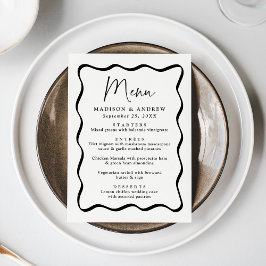 Menu Casamento Moderno com Moldura Ondulada Creme e Pre