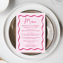 Menu Casamento Moderno com Moldura Ondulada Rosa
