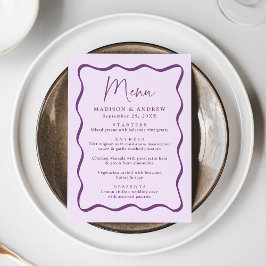 Menu Casamento Moderno com Moldura Ondulada Roxa