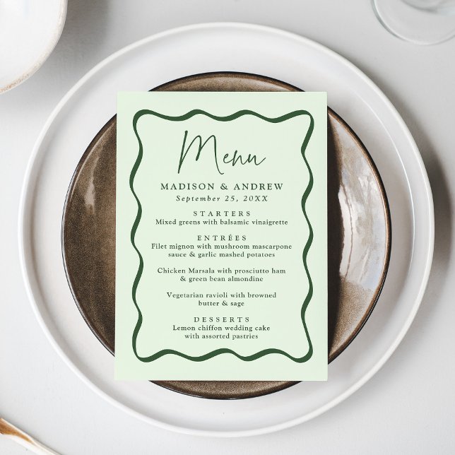 Menu Casamento Moderno com Moldura Ondulada Verde (Criador carregado)