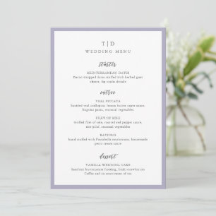 Menu Casamento moderno com monograma lilás elegante