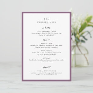 Menu Casamento Moderno com Monograma Roxo Elegante