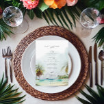 Menu Casamento Moderno da Cena de Praia das Palmeiras T<br><div class="desc">Elevem sua celebração de casamento com nosso belo cardápio de casamento Tropical Palm Trees Moderno. Essa design espetacular mostra um grupo de palmeiras de cor de água verde e marrom, luxuosos, contra uma praia serena de aquarela, criando uma atmosfera cativa e tropical. Ideal para casamentos de praia ou destino, esse...</div>