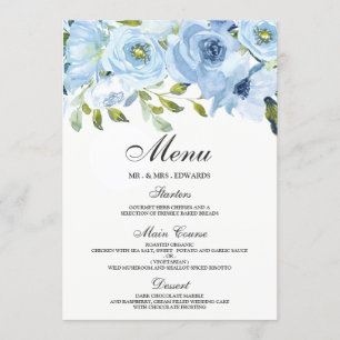 Menu Casamento Moderno das Flores de Água Azul Sky