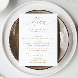 Menu Casamento Moderno de Caligrafia em Ouro Elegante