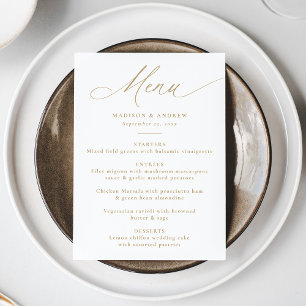 Menu Casamento Moderno de Caligrafia em Ouro Elegante