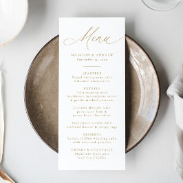 Menu Casamento Moderno de Caligrafia em Ouro Elegante