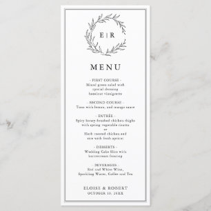 Menu Casamento Moderno de Folha Branca e Negra Minimali