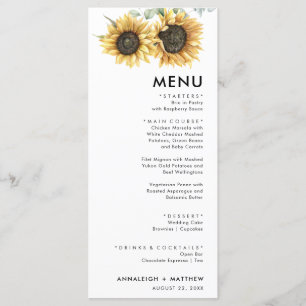 Menu Casamento Moderno de Girassol Floral Eucalyptus