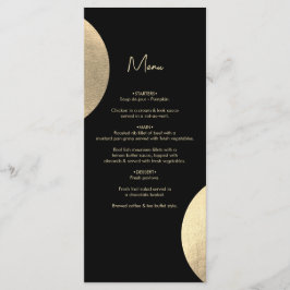 Menu Casamento moderno de preto e Abstrato Dourado cont