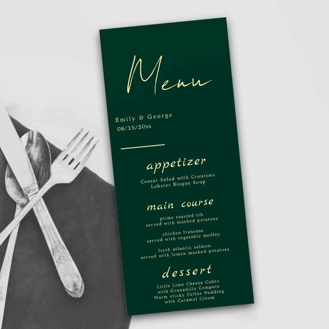 Menu Casamento Moderno Dourado Luxo Verde Elegante (Criador carregado)