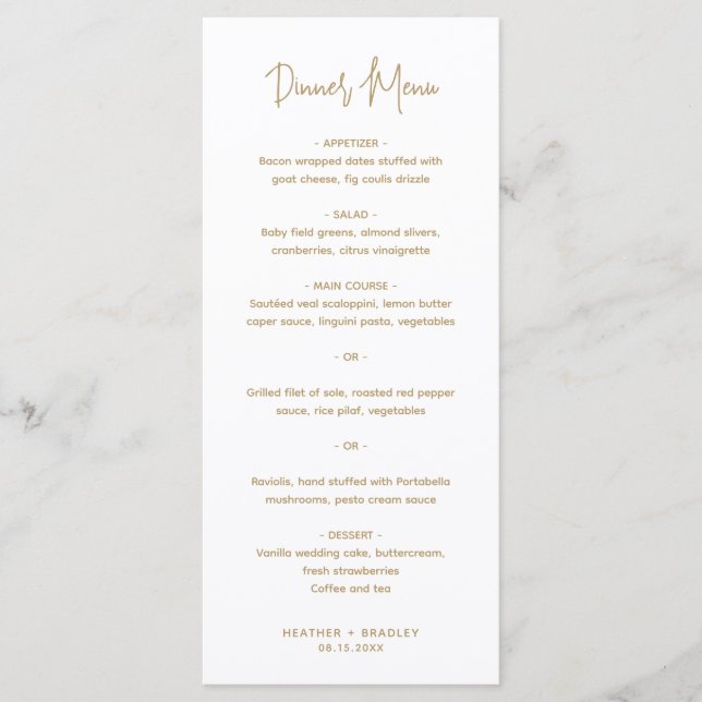 Menu Casamento Moderno Dourado Minimalista (Frente)