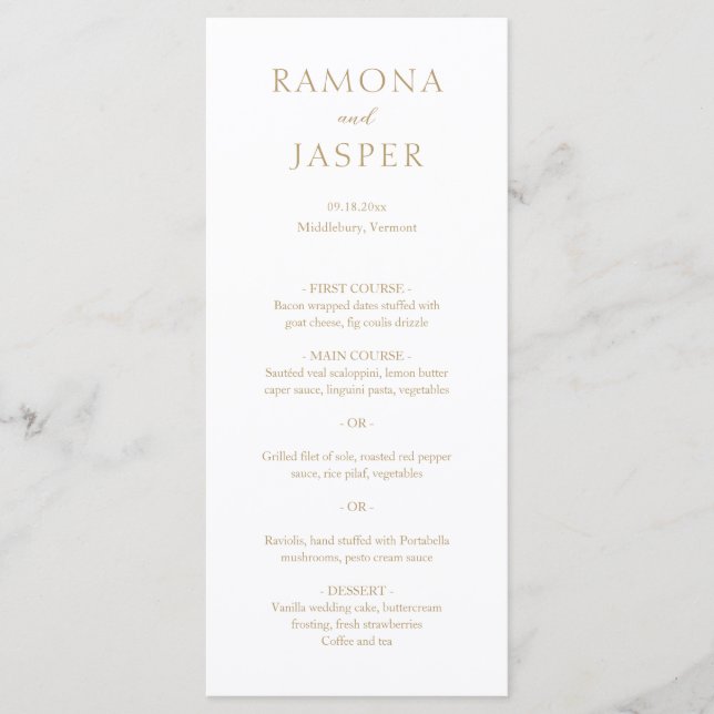 Menu Casamento Moderno Dourado Simples (Frente)
