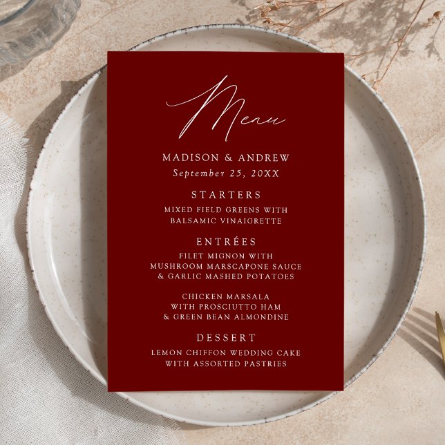 Menu Casamento Moderno Elegante Burgundy (Criador carregado)