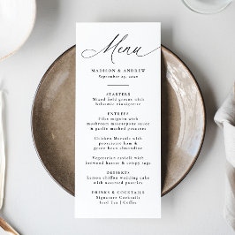 Menu Casamento Moderno Elegante Caligrafia Preta