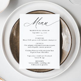 Menu Casamento Moderno Elegante Caligrafia Preta