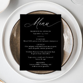 Menu Casamento Moderno Elegante com Caligrafia em Preto