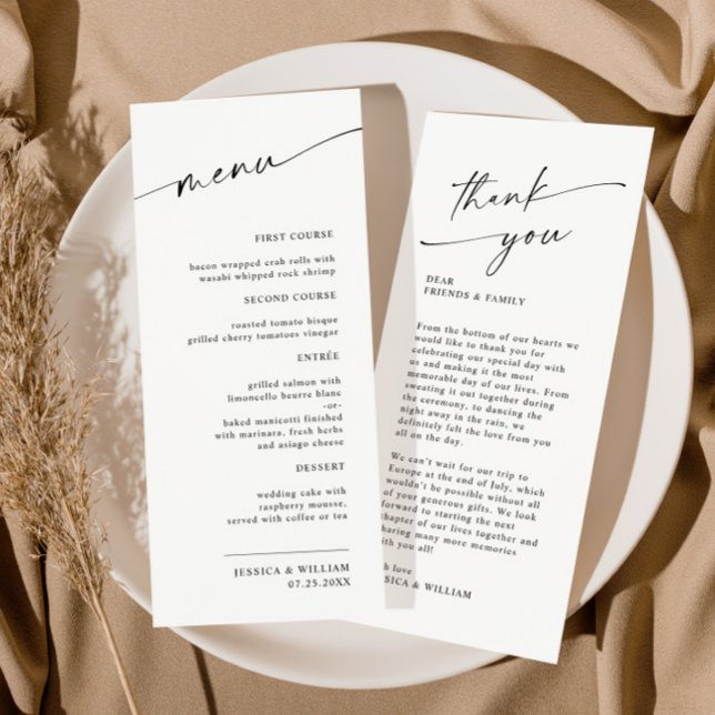 Menu Casamento Moderno Elegante Minimalista Obrigado (Criador carregado)