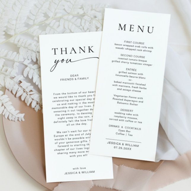 Menu Casamento Moderno Elegante Minimalista Obrigado (Criador carregado)