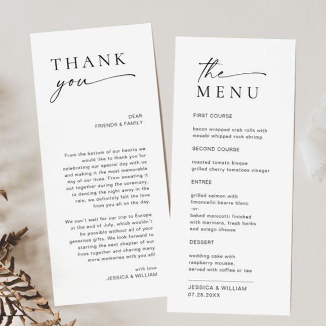Menu Casamento Moderno Elegante Minimalista Obrigado (Criador carregado)