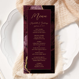 Menu Casamento Moderno em Ágata Dourada Burgundy