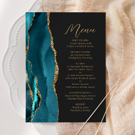 Menu Casamento Moderno em Azul Turquesa Ágata Dourado