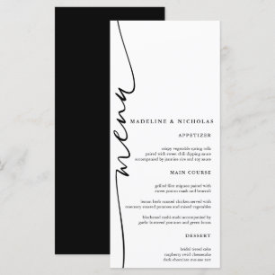 Menu Casamento Moderno em Preto e Branco com Caligrafia