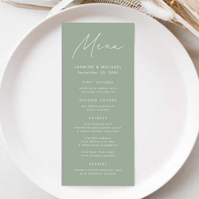 Menu Casamento Moderno em Verde Sage com Letra Atualiza (Criador carregado)
