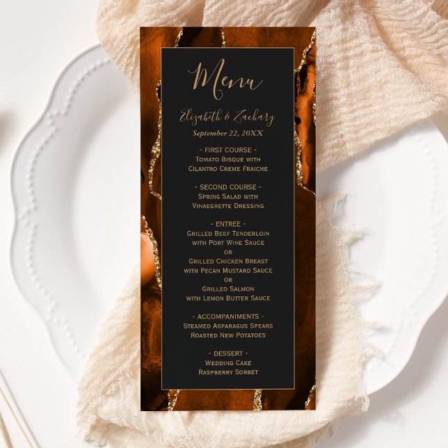 Menu Casamento Moderno Escuro Laranja Queimada Ágata Do (Criador carregado)