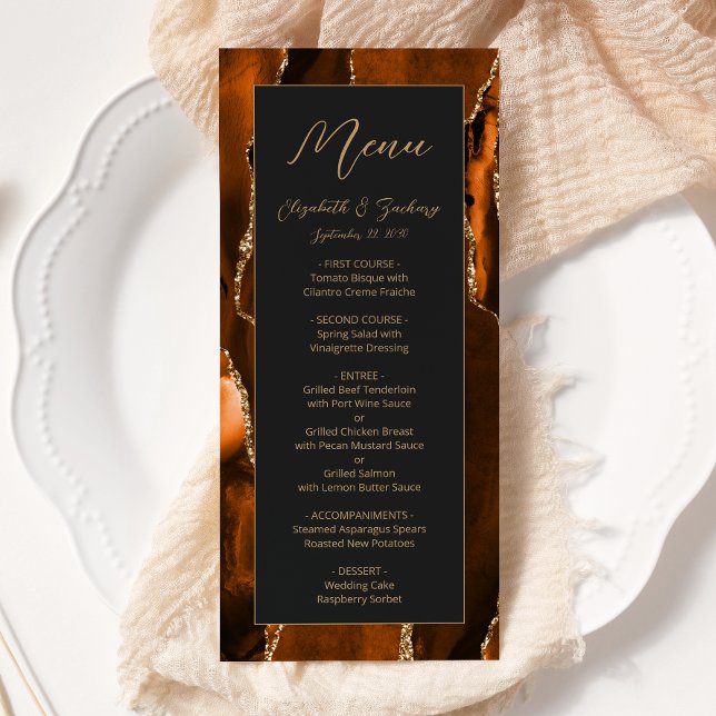 Menu Casamento Moderno Escuro Laranja Queimado Ágata Do (Criador carregado)