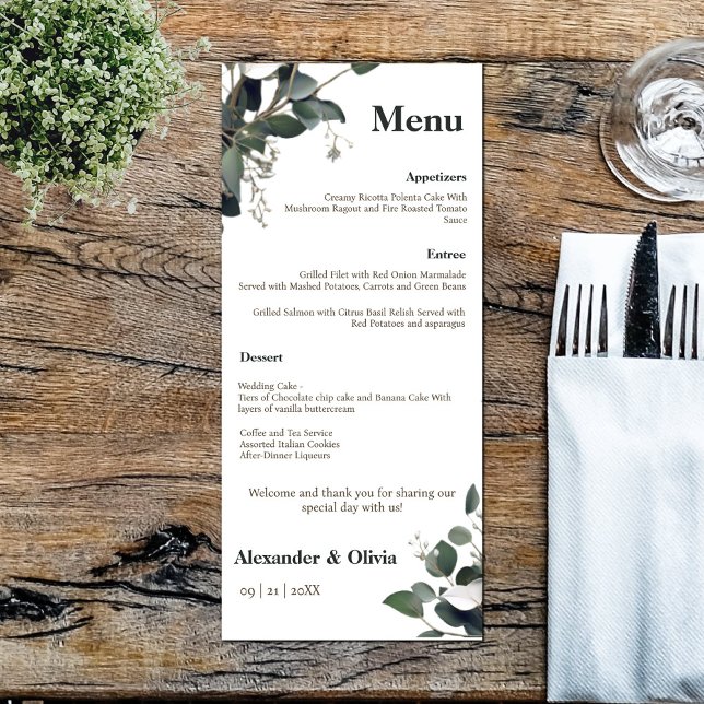 Menu Casamento Moderno Eucalyptus (Modern Eucalyptus Wedding Menu)
