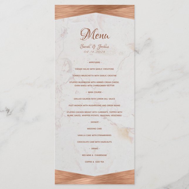 Menu Casamento Moderno Geométrico com Mármore e Caligra (Frente)