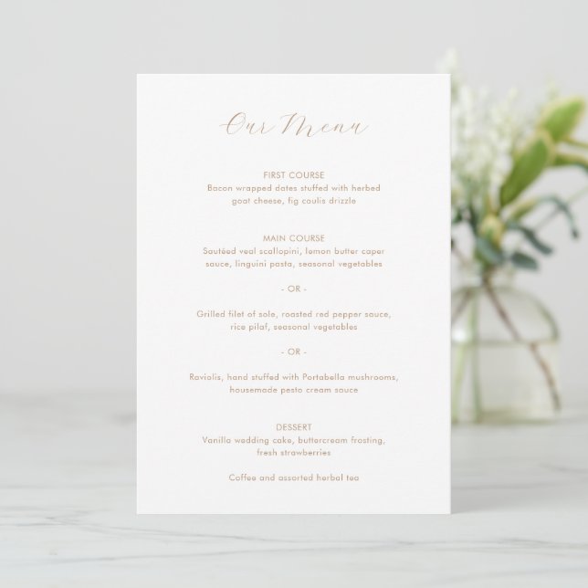 Menu Casamento moderno minimalista em taupe (Em pé/Frente)