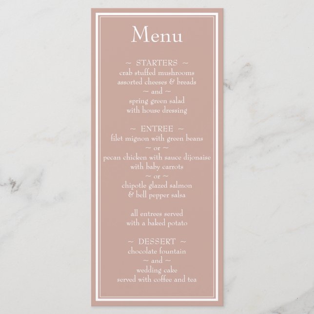 Menu Casamento Moderno Minimalista Rosa (Frente)