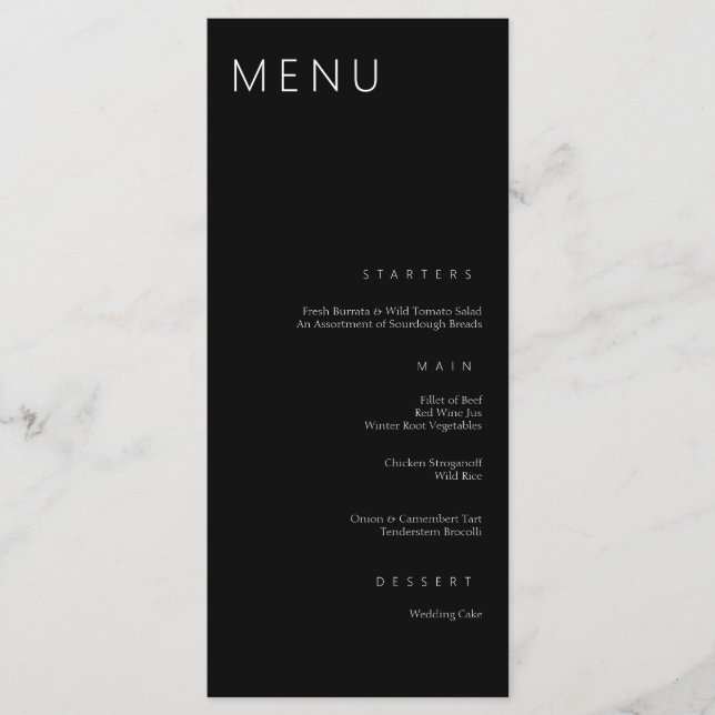 Menu Casamento Moderno Mínimo Chic Black and White (Frente)