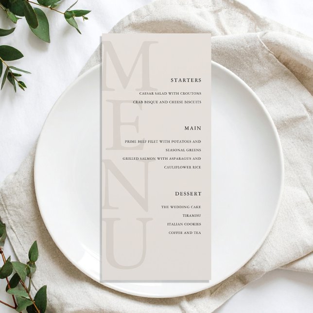 Menu Casamento Moderno Negro e Minimalista de Marfim (Criador carregado)